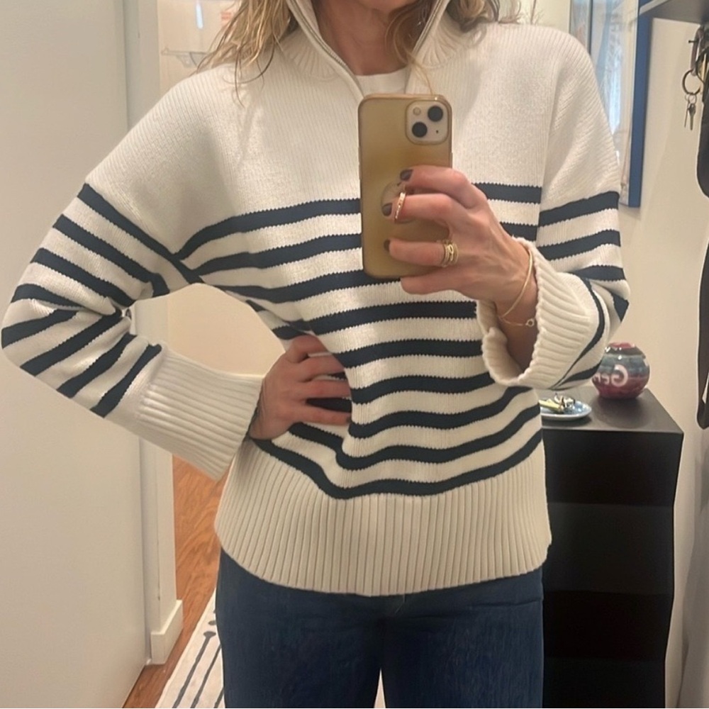 Maje White and Navy Striped Sweater